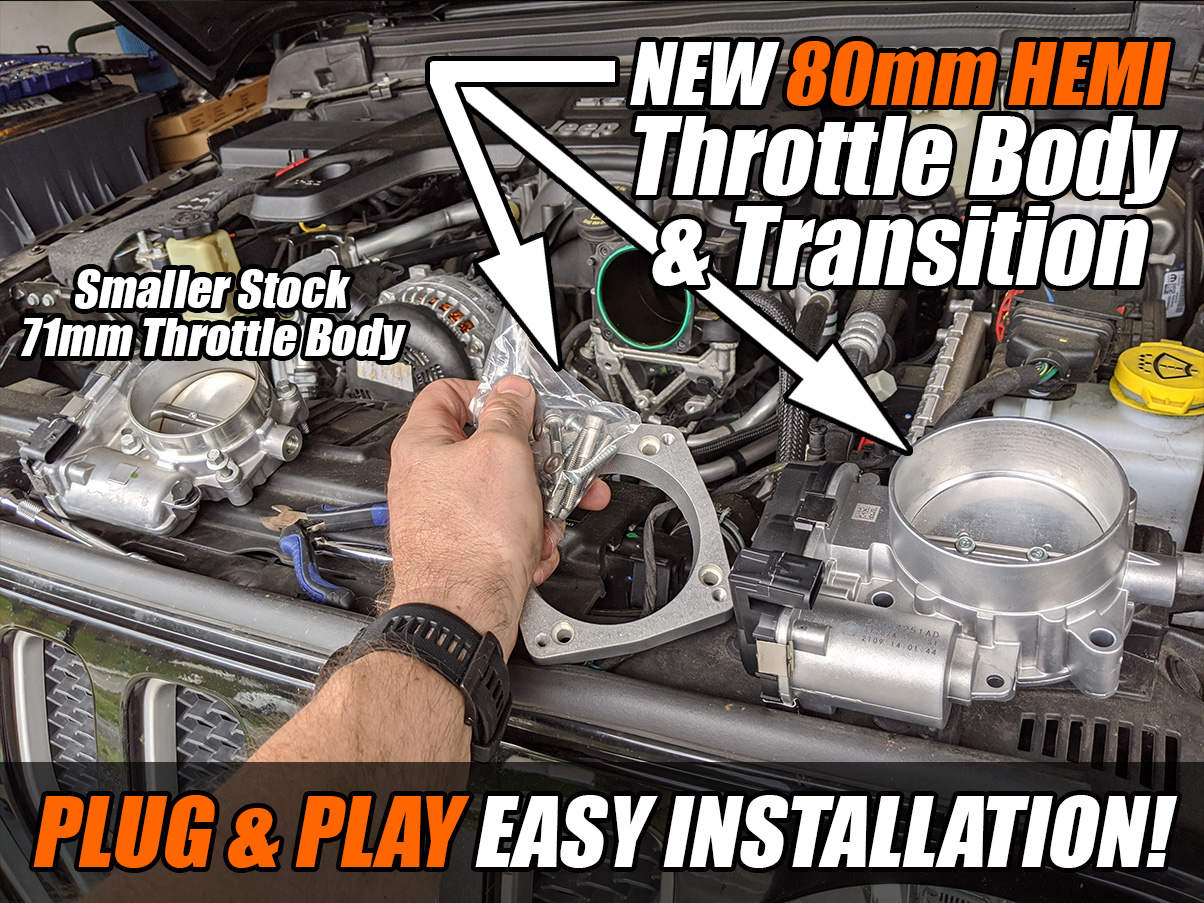 80mm HEMI v8 Throttle Body Upgrade for the Jeep JL and JK 3.6L Pentastar!